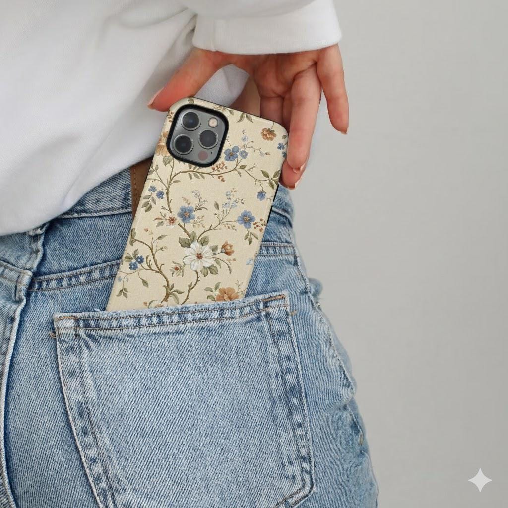 Vintage Floral Pattern Phone Case, Cottagecore Style