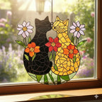 2D Flat Couple Cats Suncatcher – Acrylic Faux Stained Glass Window Hanging – main product view