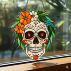 2D Flat Floral Sugar Skull Acrylic Suncatcher – main product view