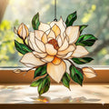 2D Flat Magnolia Flower Suncatcher, Faux Stained Glass Acrylic Window Hanging - product image 1