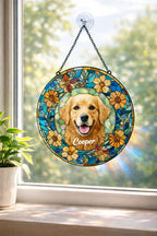 Custom Dog Portrait Stained Glass Suncatcher, Pet Memorial Gift – main product view