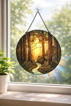Sunlit Forest Glass Suncatcher, Red Wood Frame – main product view