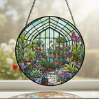 Greenhouse Stained Glass Suncatcher, Plant Lover Window Hanging – main product view