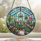 Greenhouse Stained Glass Suncatcher, Plant Lover Window Ornament – main product view