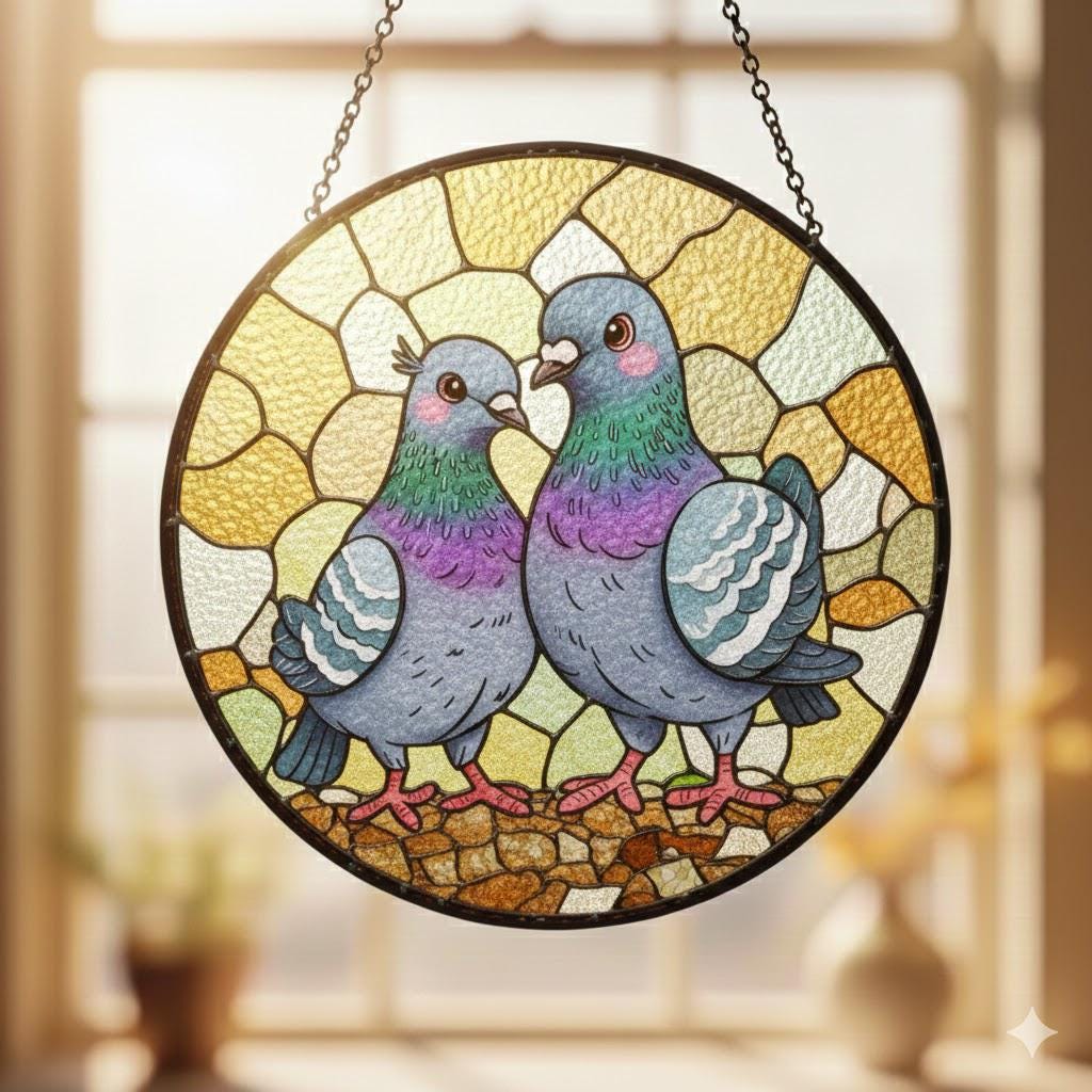 Mosaic Pigeon Bird Art Round Stained Glass Suncatcher Window Hanging Gift for Bird Lovers - product image 1