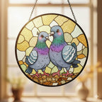 Mosaic Pigeon Bird Art Round Stained Glass Suncatcher Window Hanging Gift for Bird Lovers – main product view