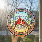 Cardinal Glass Suncatcher, Forget Me Not Memorial Window Hanging – main product view