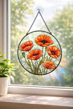 Poppy Flower Suncatcher, Stained Glass Window Hanging – main product view
