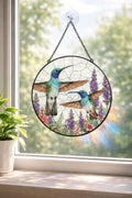 Hummingbird Suncatcher, Floral Window Hanging, Glass Bird Art - product image 1
