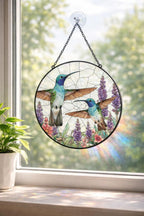 Hummingbird Suncatcher, Floral Window Hanging, Glass Bird Art – main product view