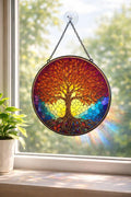 Tree of Life Suncatcher, Vibrant Glass Window Hanging, Boho Home Decor - product image 1