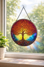 Tree of Life Suncatcher, Vibrant Glass Window Hanging – main product view