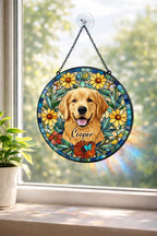 Custom Dog Portrait Stained Glass Suncatcher, Pet Memorial Gift – main product view