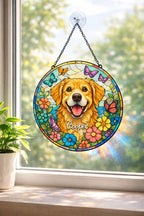 Custom Dog Portrait Stained Glass Suncatcher, Pet Memorial Gift – main product view