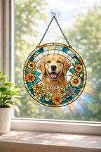 Custom Dog Portrait Stained Glass Suncatcher, Pet Memorial Gift – main product view
