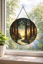Sunlit Forest Glass Suncatcher, Handmade Window Hanging – main product view