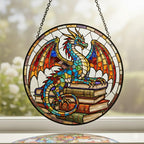 Dragon & Books Stained Glass Suncatcher – main product view