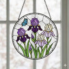 Purple Iris Suncatcher, February Birth Flower Stained Glass Ornament – main product view