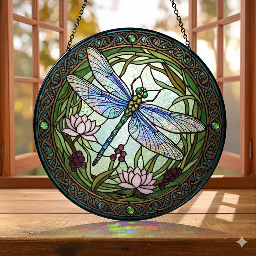 Personalized Dragonfly Stained Glass Suncatcher, Nature Window Art - product image 1