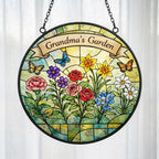Custom Birth Flower Glass Suncatcher, Grandma's Garden Art – main product view