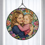 Custom Stained Glass Family Portrait Suncatcher Personalized Photo Window Hanging Gift for Mom Dad – main product view