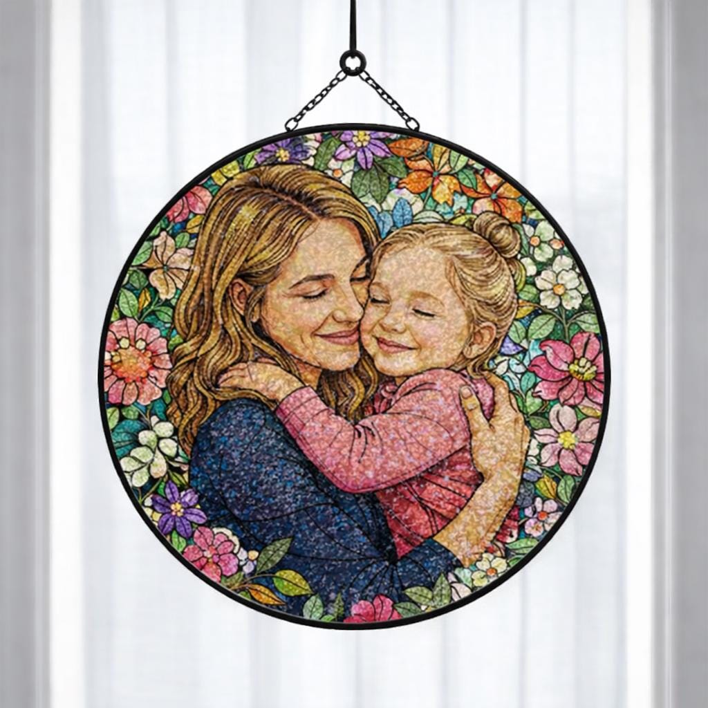 Custom Stained Glass Family Portrait Suncatcher Personalized Photo Window Hanging Gift for Mom Dad Grandma - product image 1