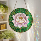 Peony Stained Glass Suncatcher – Art Nouveau Floral Window Hanging Home Decor – main product view