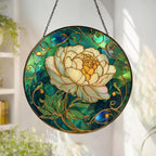 Peony Stained Glass Suncatcher – Art Nouveau Floral Window Hanging – Luxury Home Decor – main product view