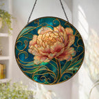 Peony Stained Glass Suncatcher – Art Nouveau Floral Window Hanging – Luxury Home Decor – main product view