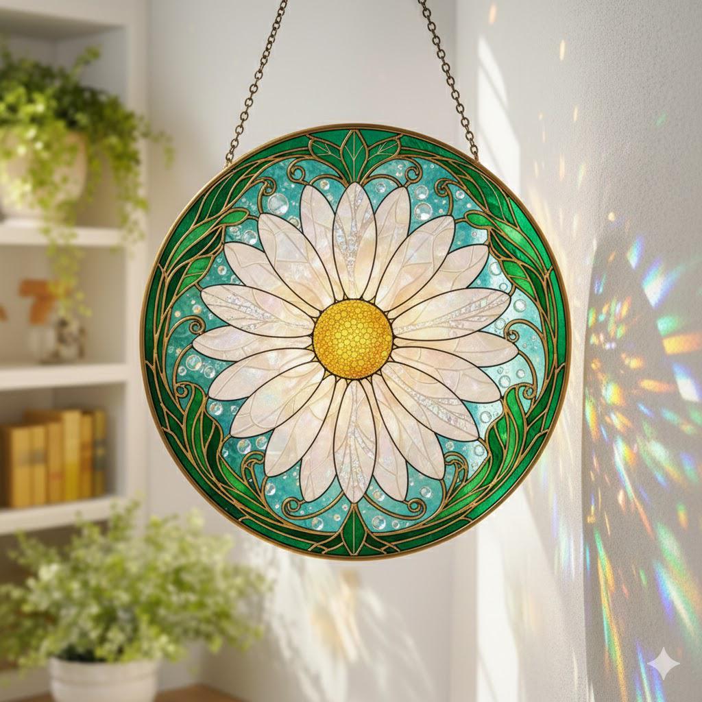 Daisy Glass Suncatcher, Radiant Flower Window Hanging, Sunshine Bloom Art, Nature Decor - product image 1
