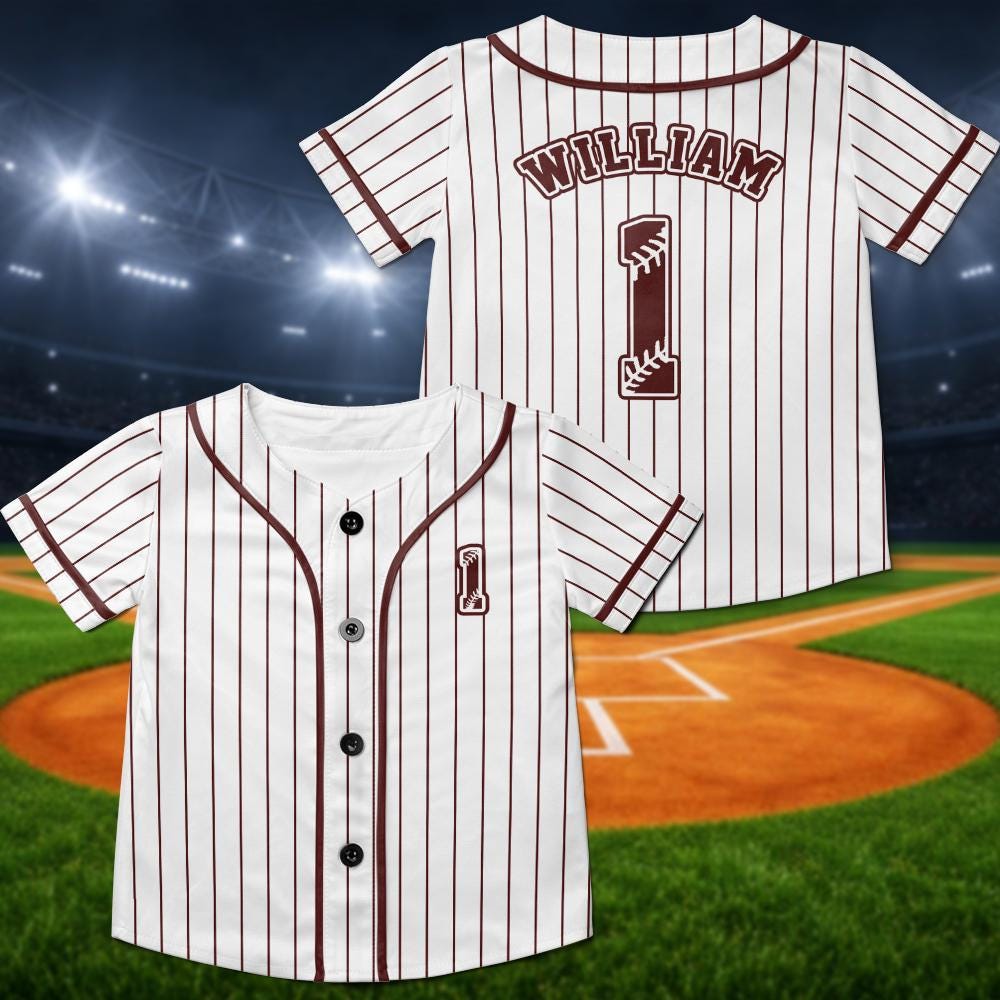 Personalized Kids Baseball Jersey, Custom Toddler Youth First Birthday Shirt - product image 6