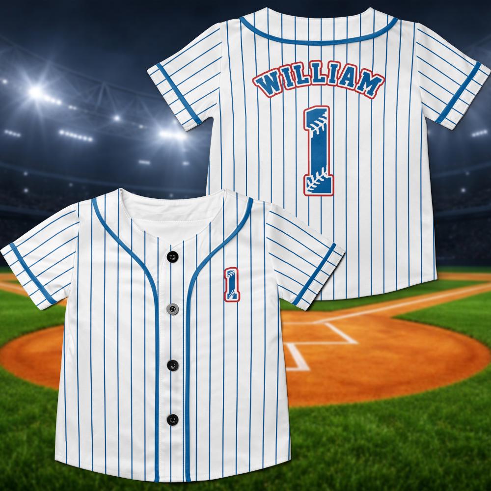 Personalized Kids Baseball Jersey, Custom Toddler Youth First Birthday Shirt - product image 1