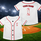 Personalized Kids Baseball Jersey, First Birthday Toddler Shirt – main product view