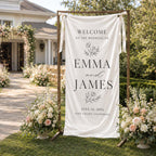 Personalized Wedding Welcome Banner, Satin Fabric Sign With Ribbon – product photo 3