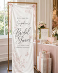 Personalized Bridal Shower Welcome Banner, Satin Fabric Sign With Ribbon - product image 1
