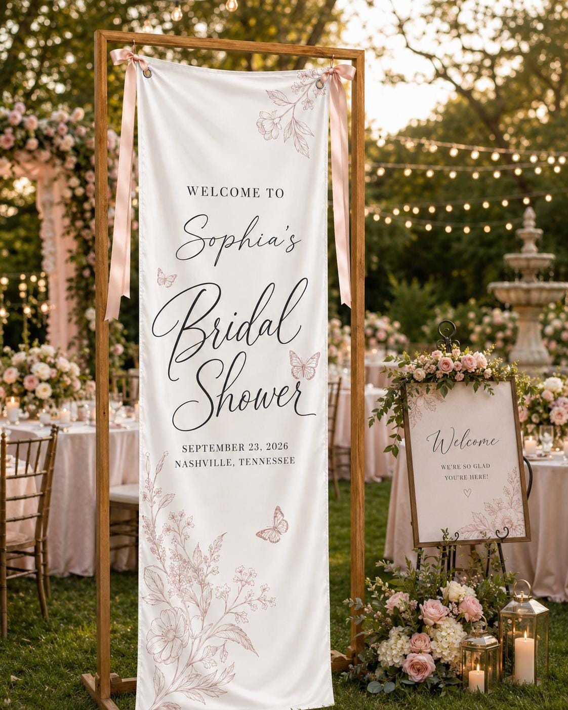 Personalized Bridal Shower Welcome Banner, Satin Fabric Sign With Ribbon - product image 10