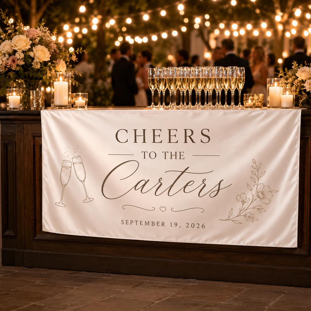 Personalized Cheers Wedding Bar Banner, Satin Reception Table Sign - product image 3