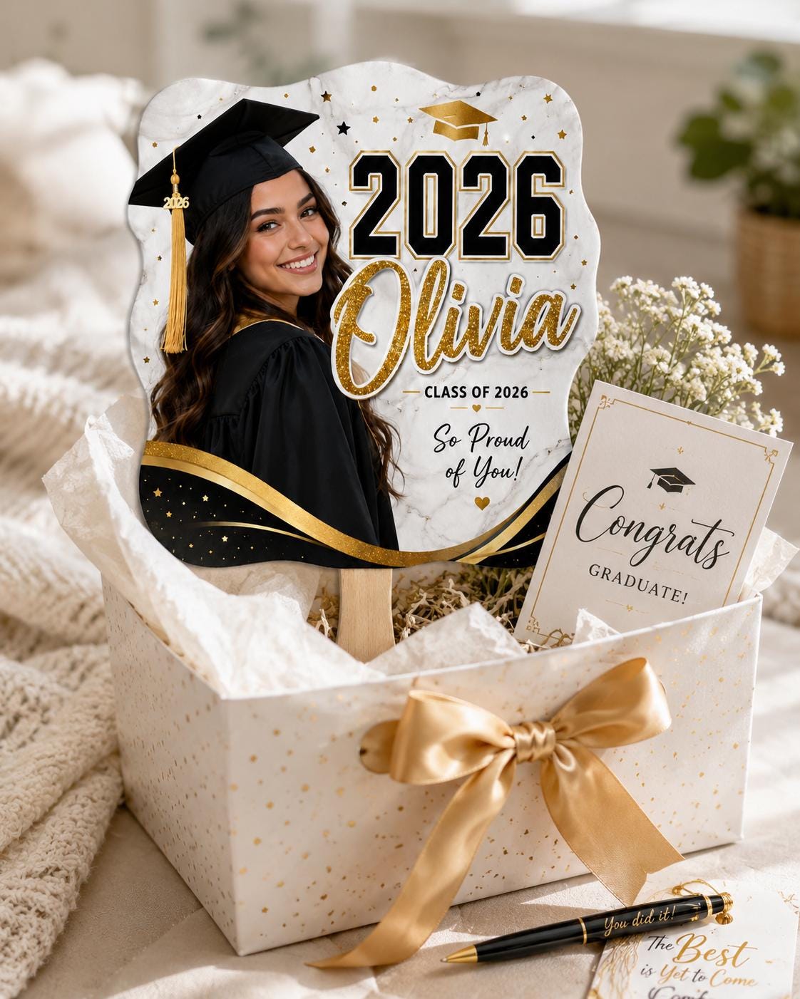 Custom Graduation Photo Fan, Personalized Class of 2026 Glitter Grad Party Prop - product image 6