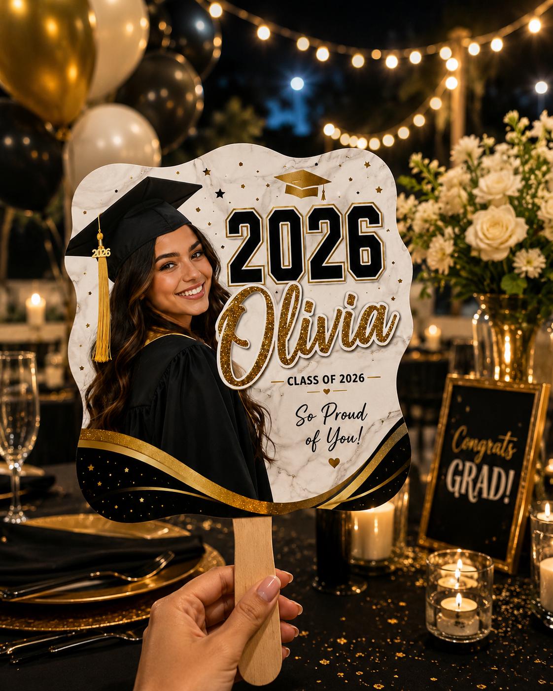 Custom Graduation Photo Fan, Personalized Class of 2026 Glitter Grad Party Prop - product image 4