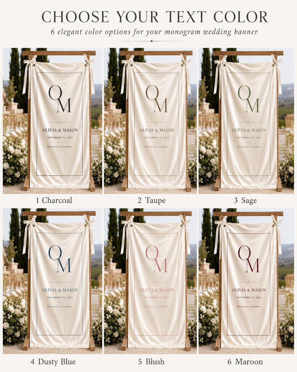 Minimal Monogram Wedding Banner, Personalized Satin Fabric Welcome Sign, Custom Couple Initials Banner - product image 4