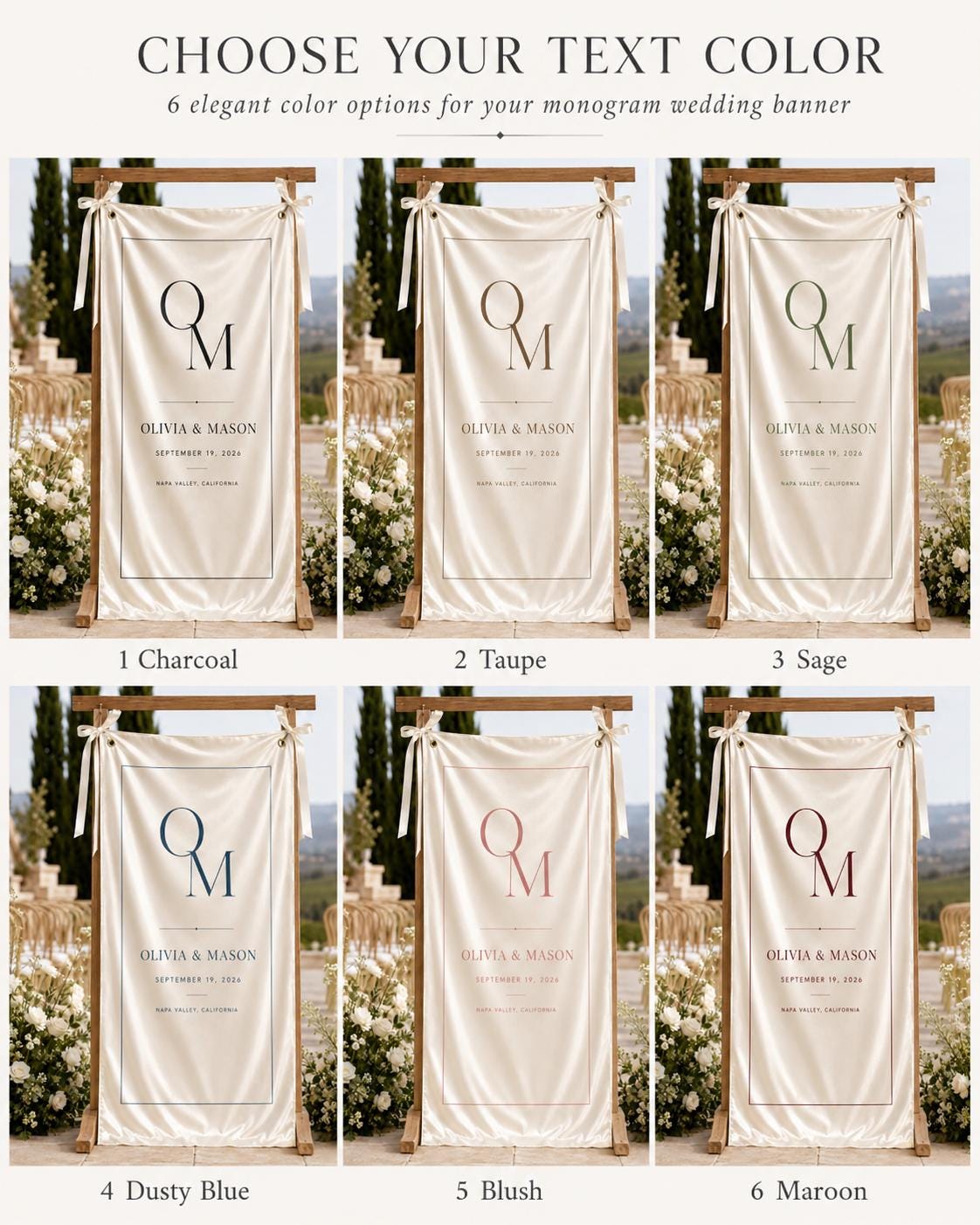 Minimal Monogram Wedding Banner, Personalized Satin Fabric Welcome Sign, Custom Couple Initials Banner - product image 4