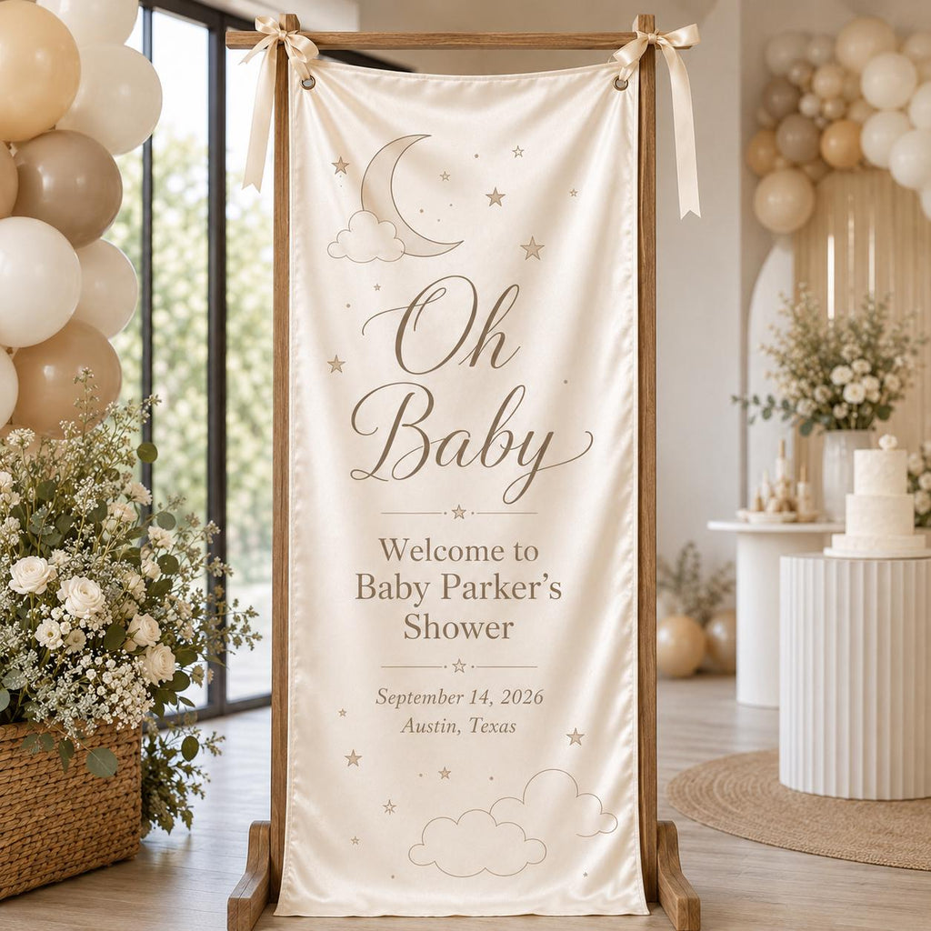 Personalized Satin Baby Shower Welcome Banner, Custom Fabric Event Sign - product image 8