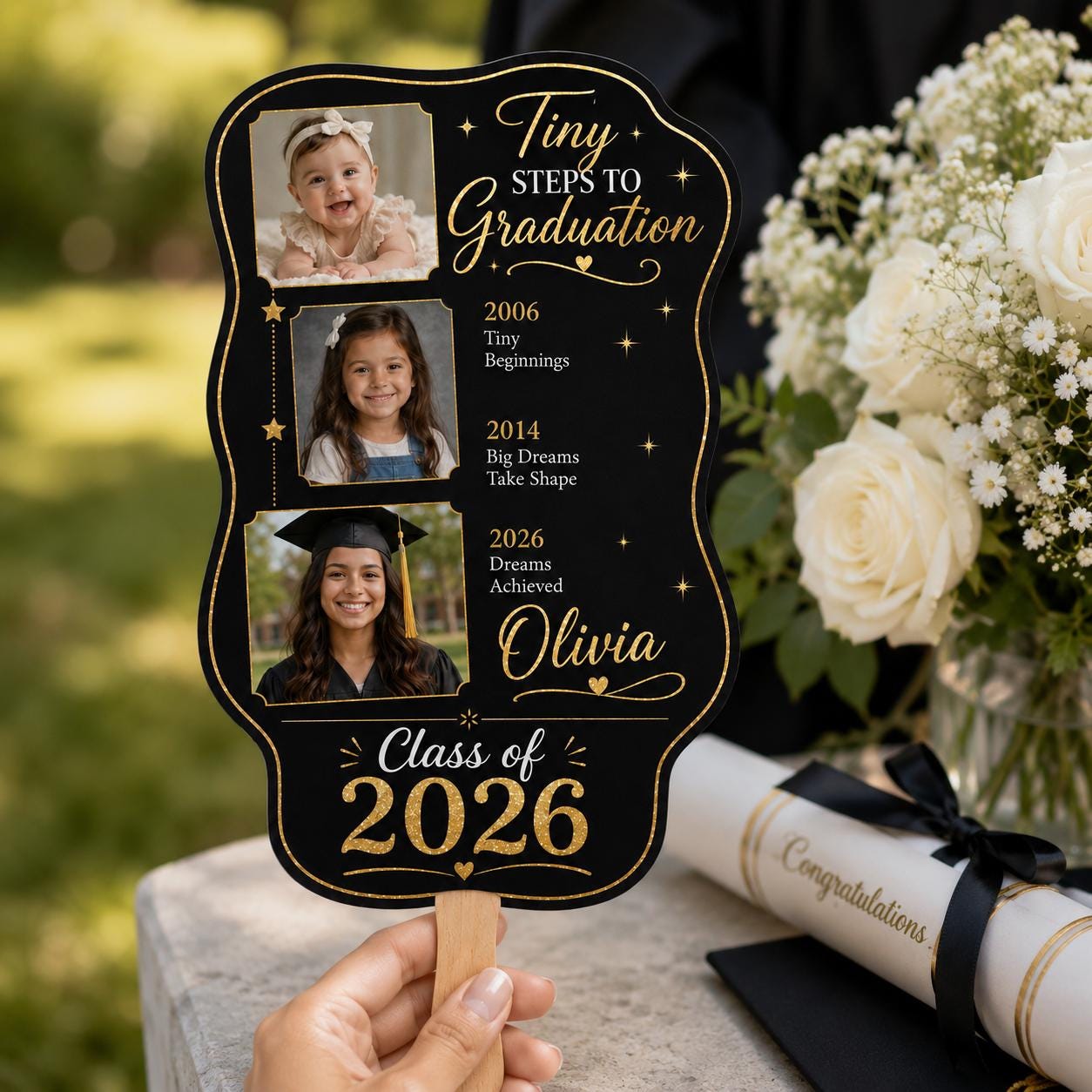 Custom Graduation Photo Fan, Class of 2026 Timeline Keepsake, Personalized Celebration Prop - product image 3