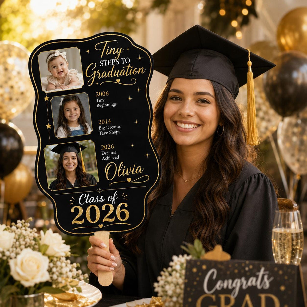 Custom Graduation Photo Fan, Class of 2026 Timeline Keepsake, Personalized Celebration Prop - product image 1