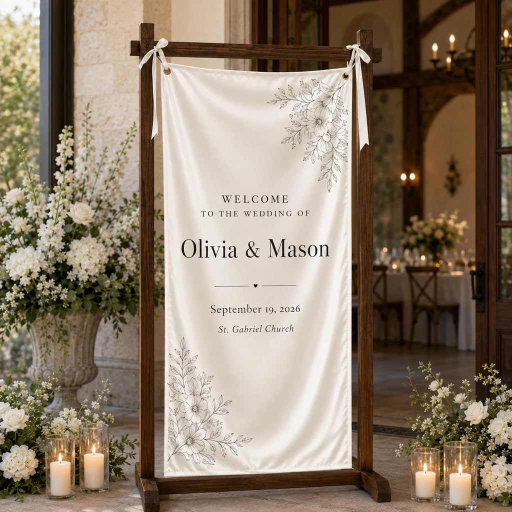 Personalized Satin Wedding Welcome Banner, Custom Ceremony Signage - product image 1