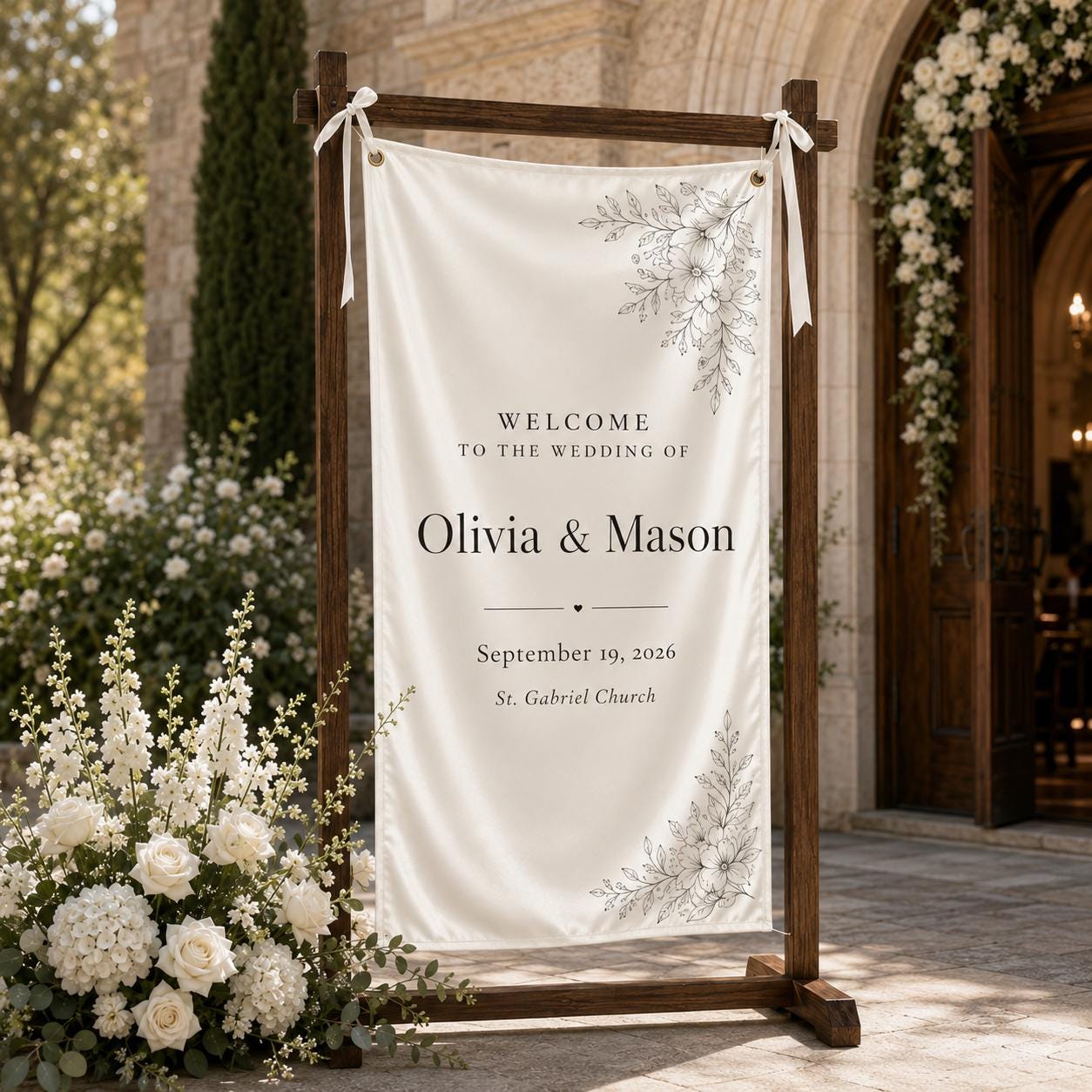Personalized Satin Wedding Welcome Banner, Custom Ceremony Signage - product image 8