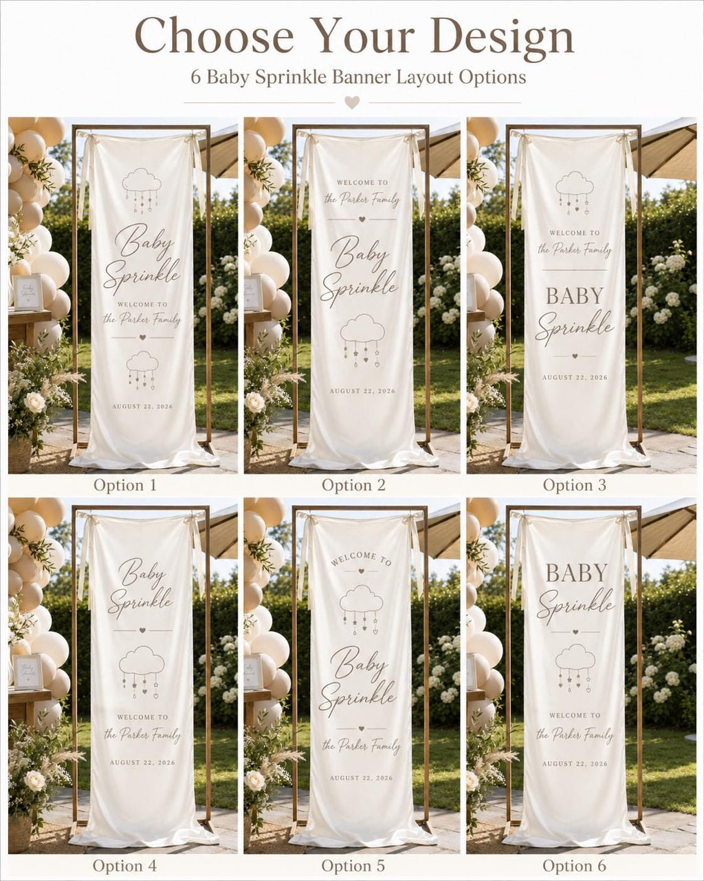 Personalized Baby Sprinkle Welcome Banner, Neutral Satin Party Sign - product image 4