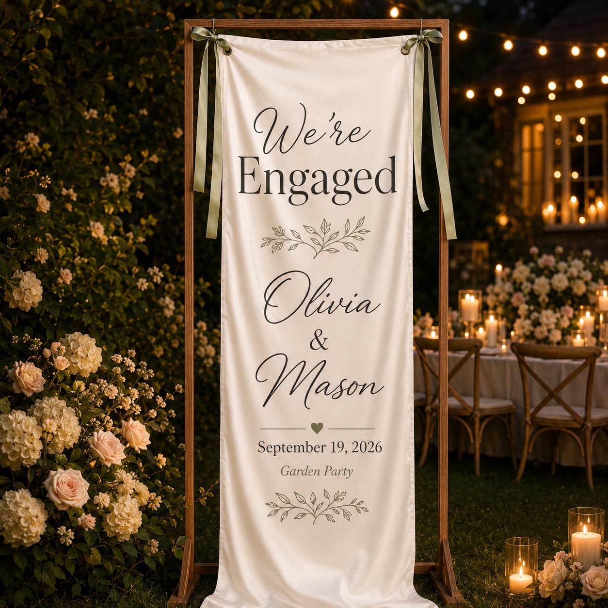 Custom Satin Engagement Party Welcome Banner, Garden Party Sign - product image 7