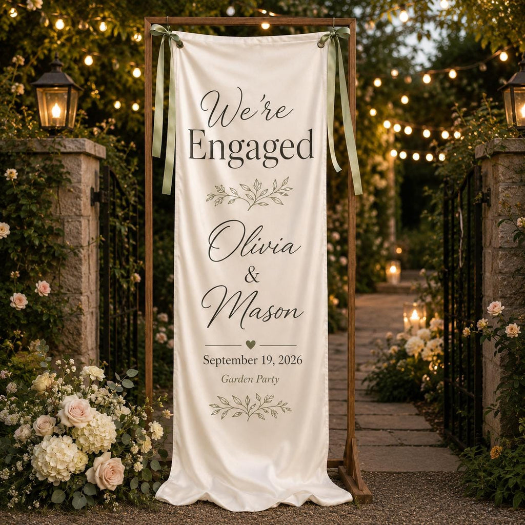 Custom Satin Engagement Party Welcome Banner, Garden Party Sign - product image 8