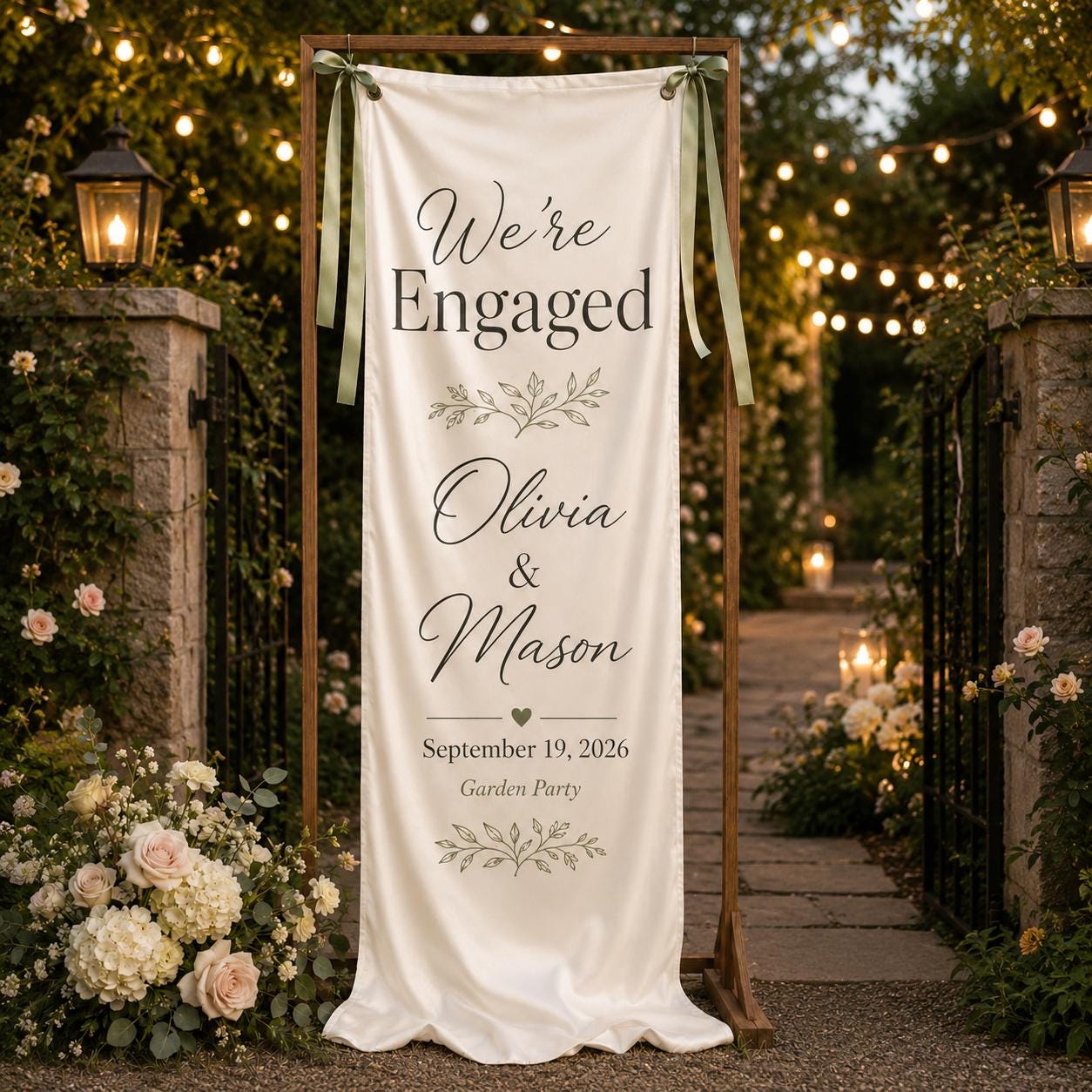 Custom Satin Engagement Party Welcome Banner, Garden Party Sign - product image 8